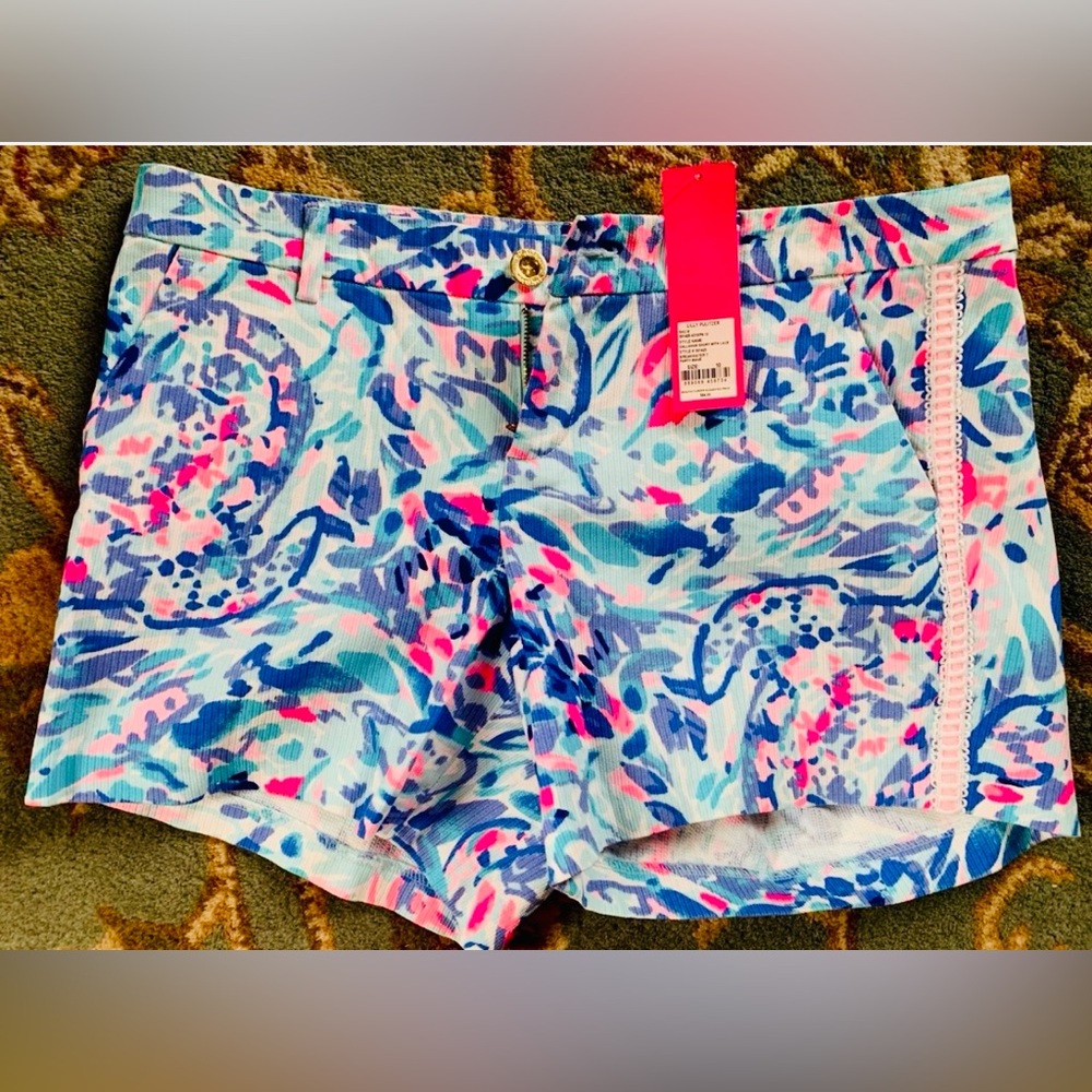 NWT Lilly Pulitzer Callahan size 10 Shorts With Lace Breakwater Party Wave Blue
